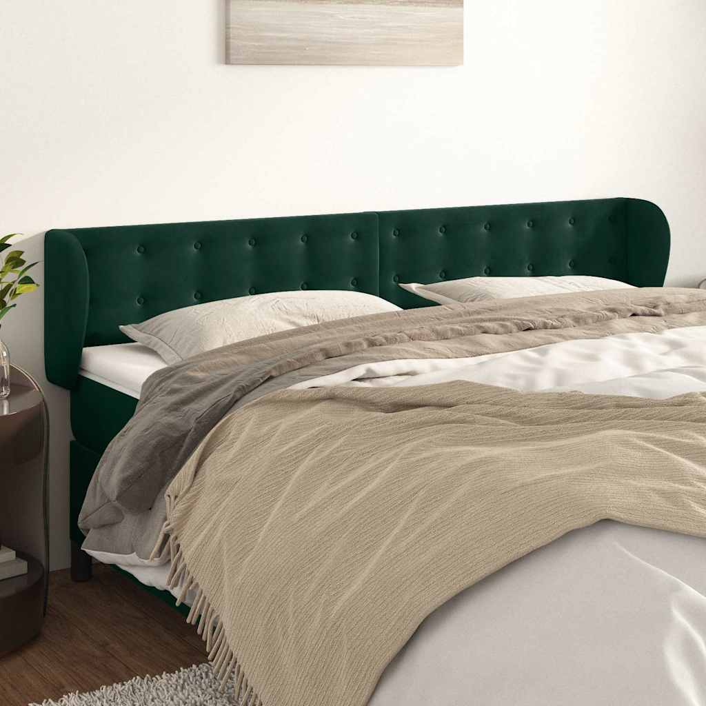 Uzglavlje s ušima tamnozeleno 203x23x78/88 cm baršunasto