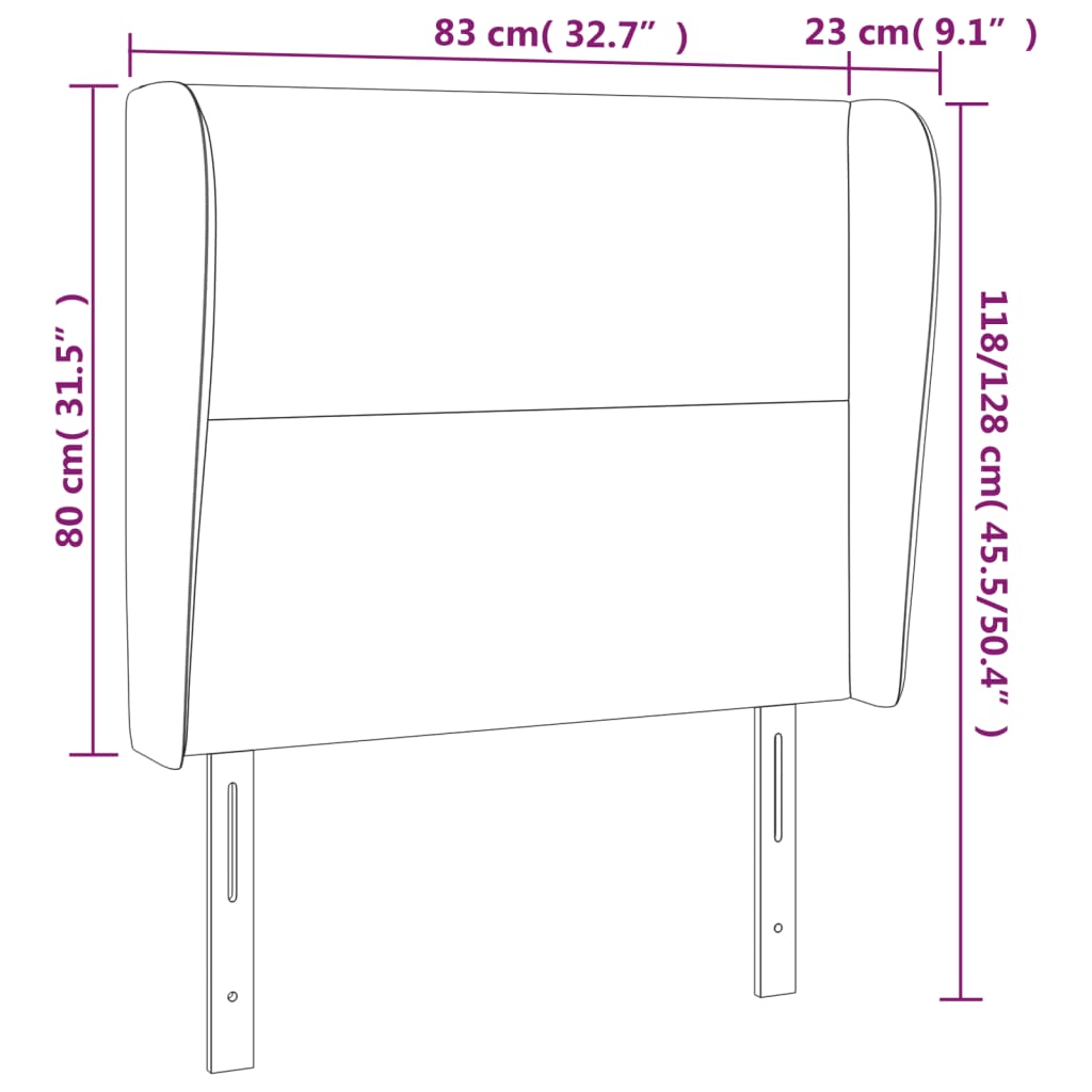 Uzglavlje s ušima tamnosivo 83 x 23 x 118/128 cm baršunasto
