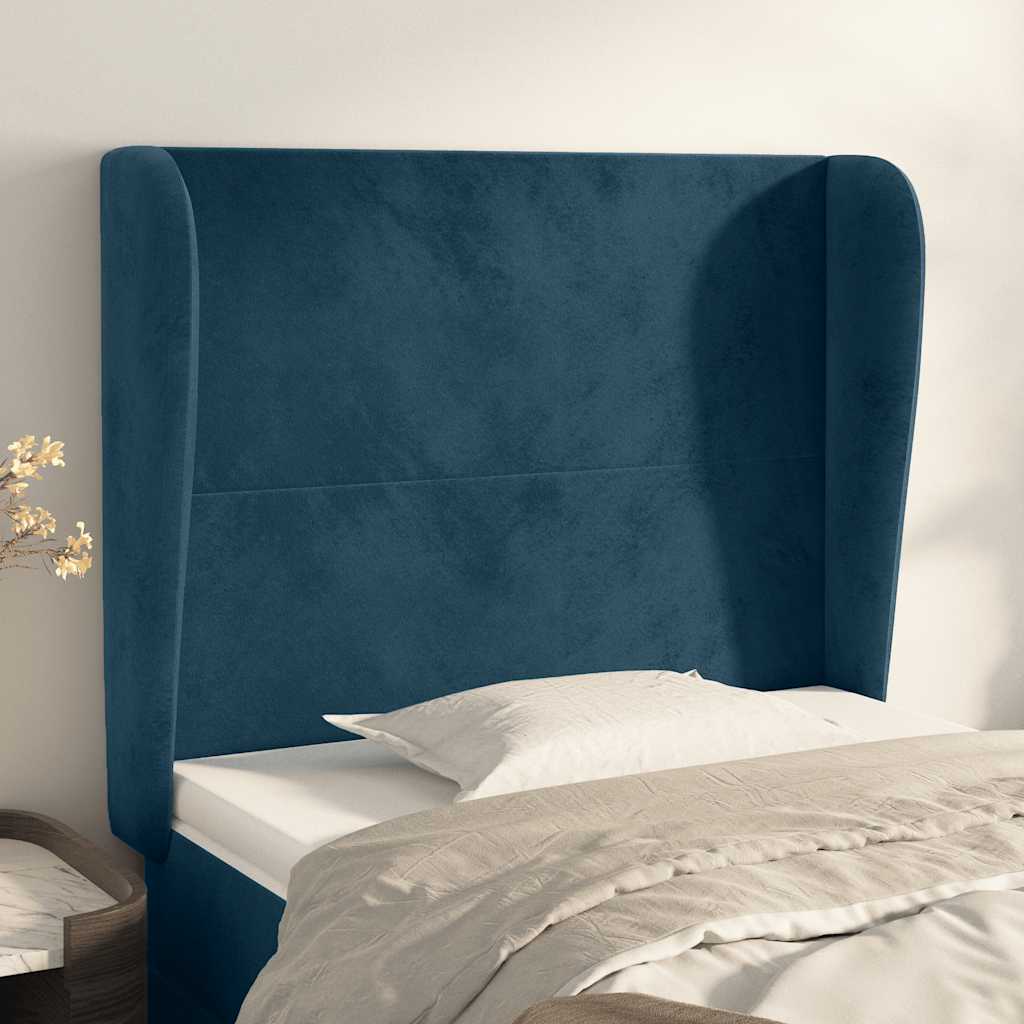 Uzglavlje s ušima tamnoplavo 93x23x118/128 cm baršunasto