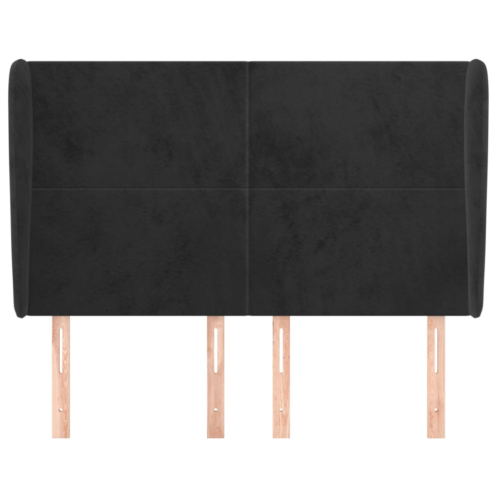 Uzglavlje s ušima crno 147x23x118/128 cm baršunasto