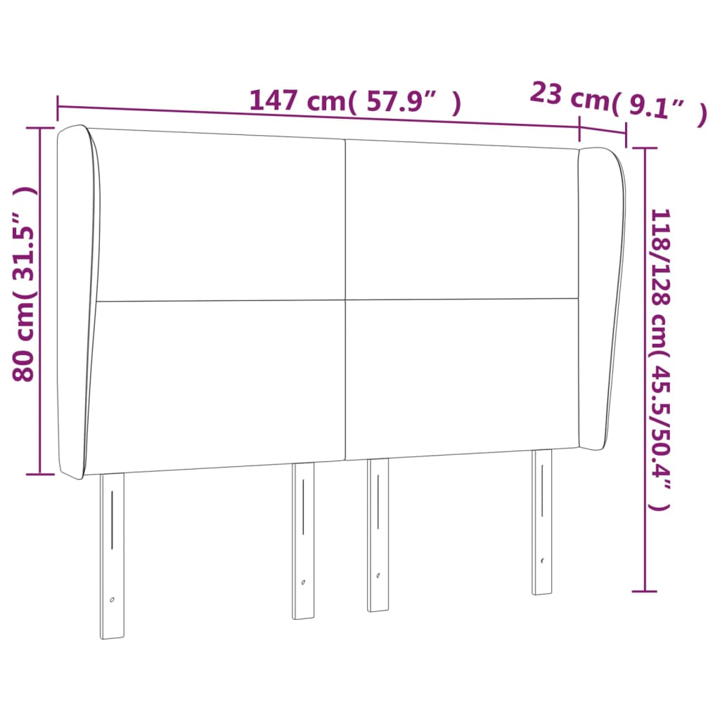 Uzglavlje s ušima crno 147x23x118/128 cm baršunasto