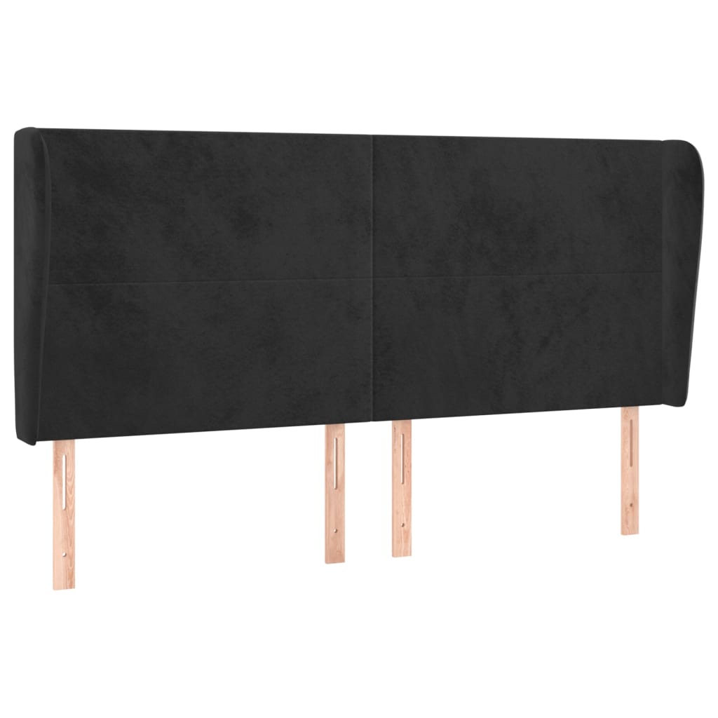 Uzglavlje s ušima crno 163x23x118/128 cm baršunasto