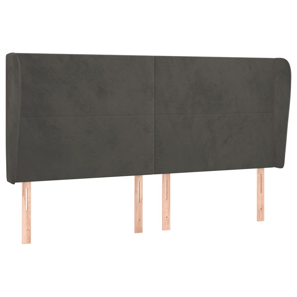 Uzglavlje s ušima tamnosivo 183x23x118/128 cm baršunasto