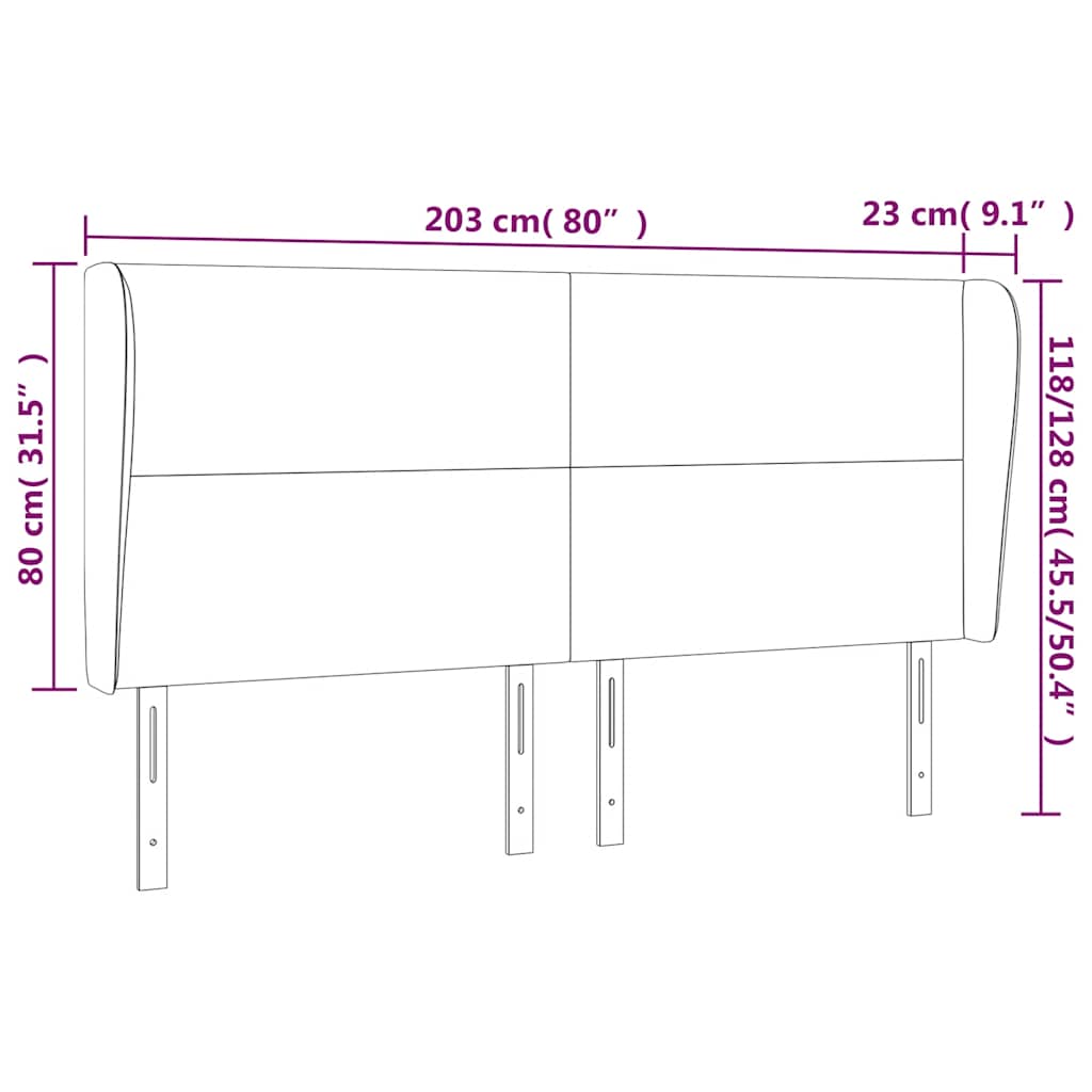 Uzglavlje s ušima tamnoplavo 203x23x118/128 cm baršunasto