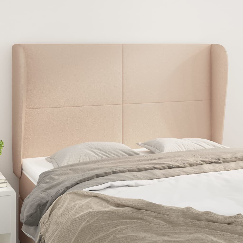 Uzglavlje s ušima boja cappuccina 147x23x118/128cm umjetna koža