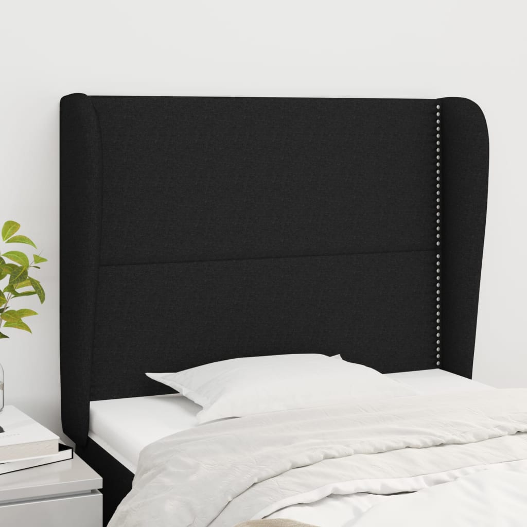 Uzglavlje s ušima crno 93x23x118/128 cm od tkanine