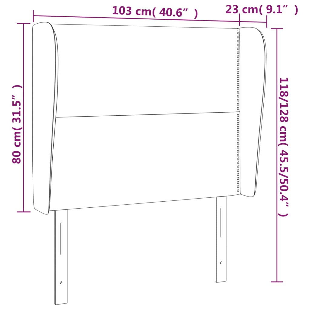 Uzglavlje s ušima crno 103x23x118/128 cm od tkanine