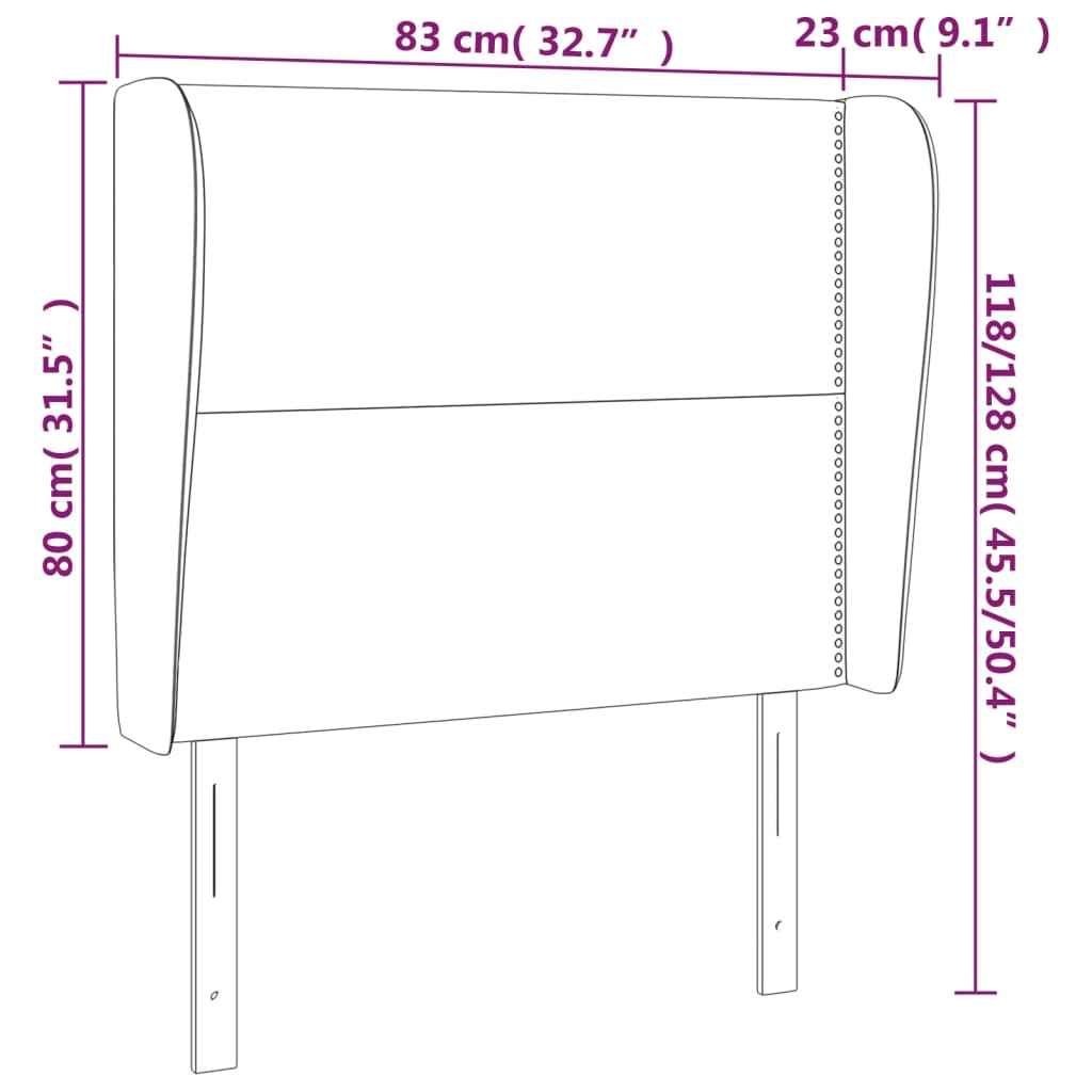 Uzglavlje s ušima crno 83 x 23 x 118/128 cm baršunasto