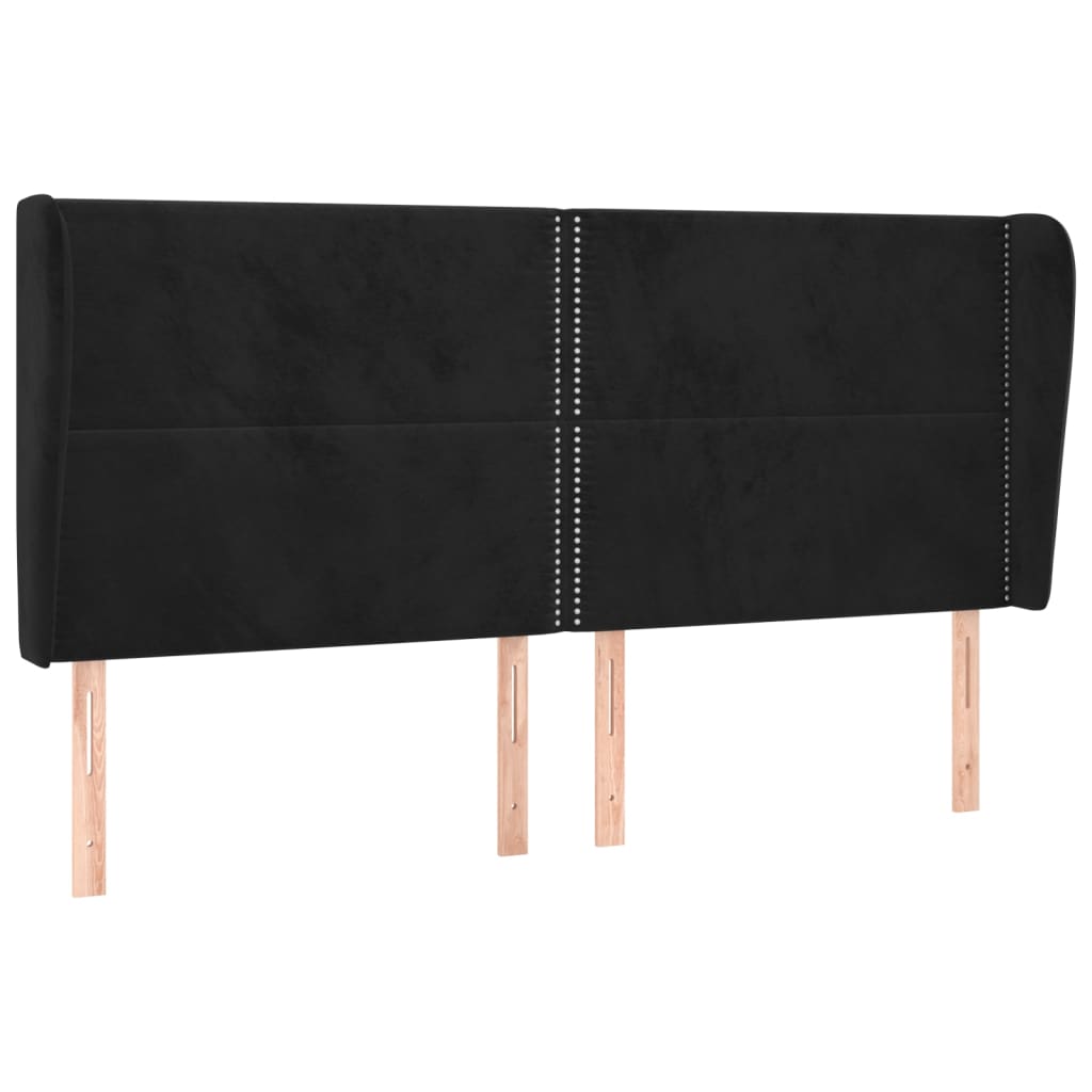 Uzglavlje s ušima crno 203x23x118/128 cm baršunasto