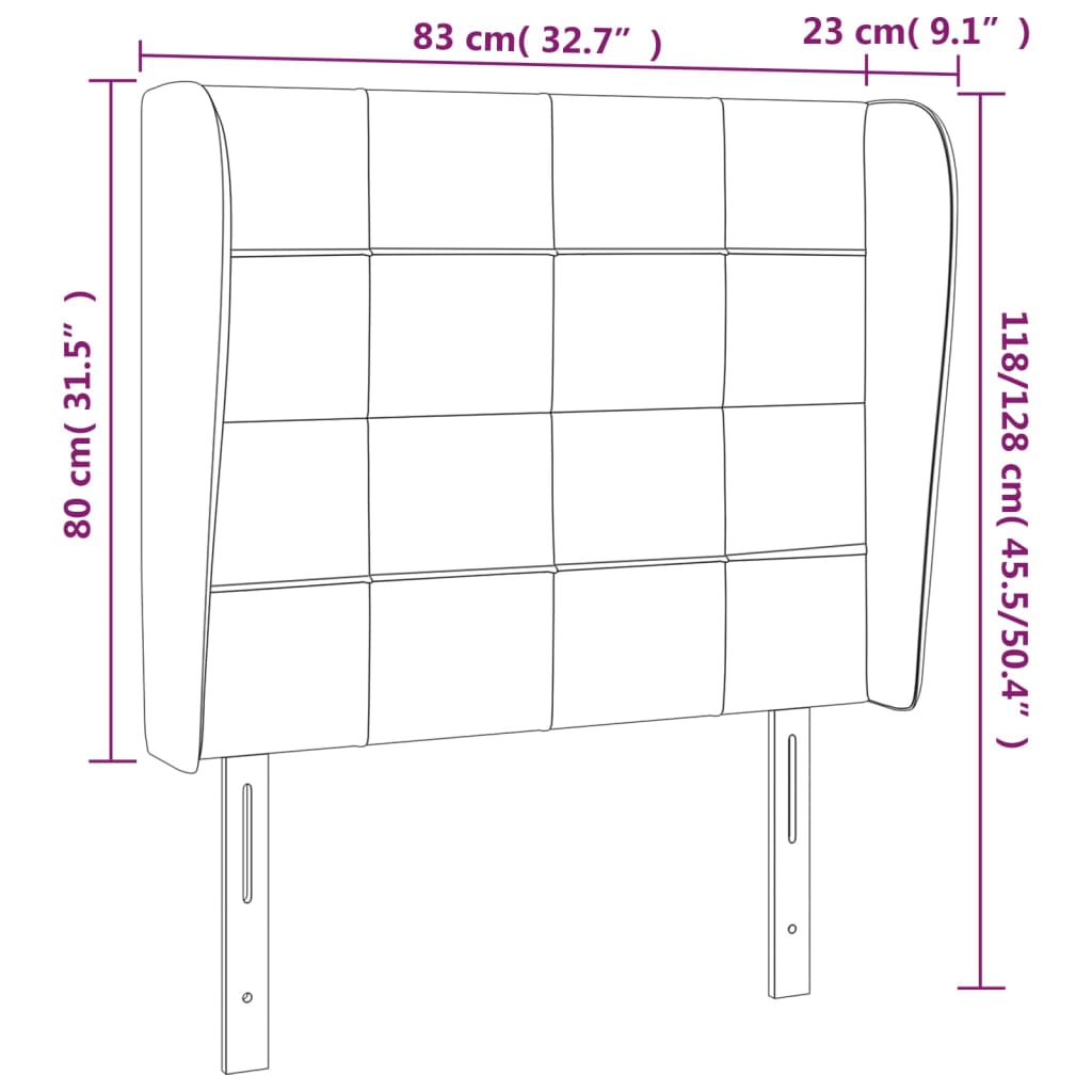 Uzglavlje s ušima svjetlosivo 83 x 23 x 118/128 cm od tkanine