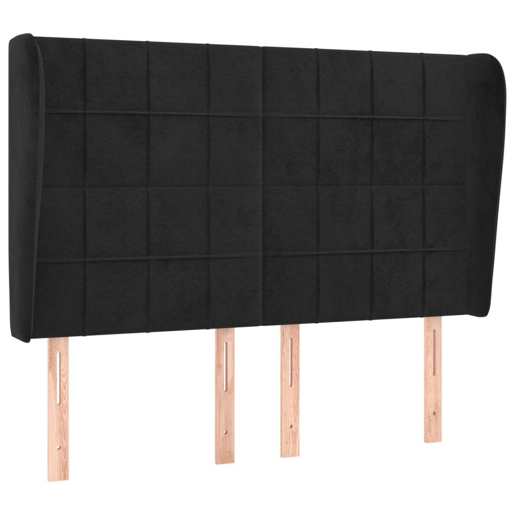 Uzglavlje s ušima crno 147x23x118/128 cm baršunasto