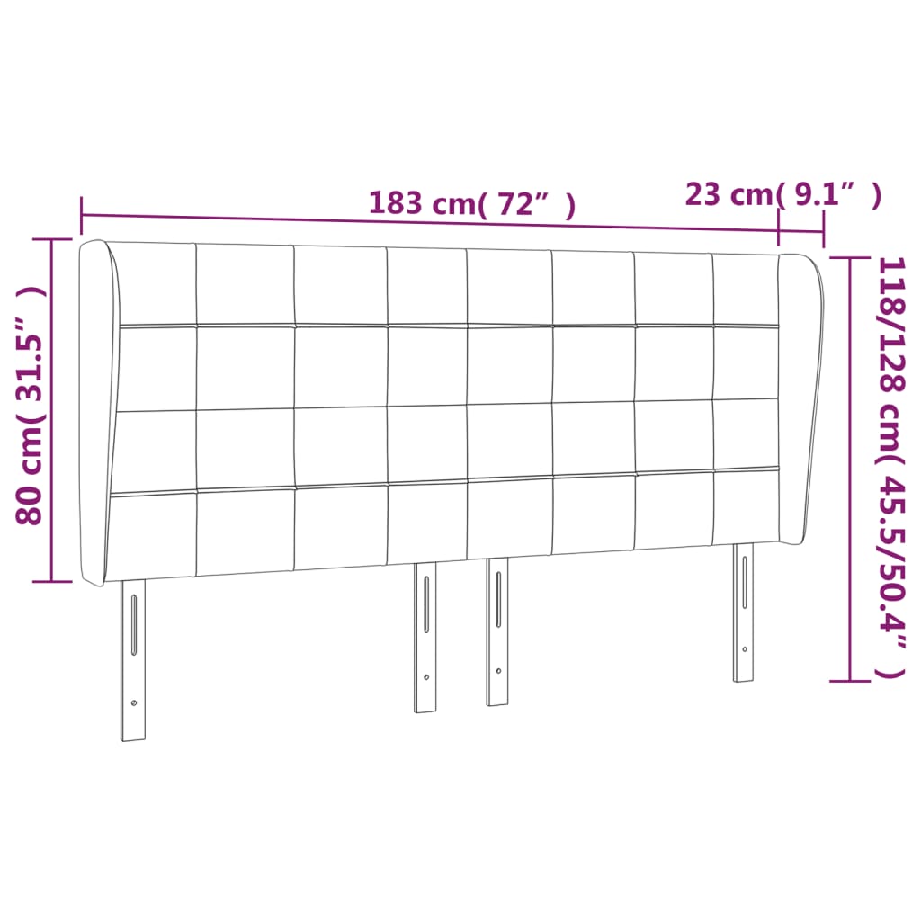 Uzglavlje s ušima crno 183x23x118/128 cm baršunasto