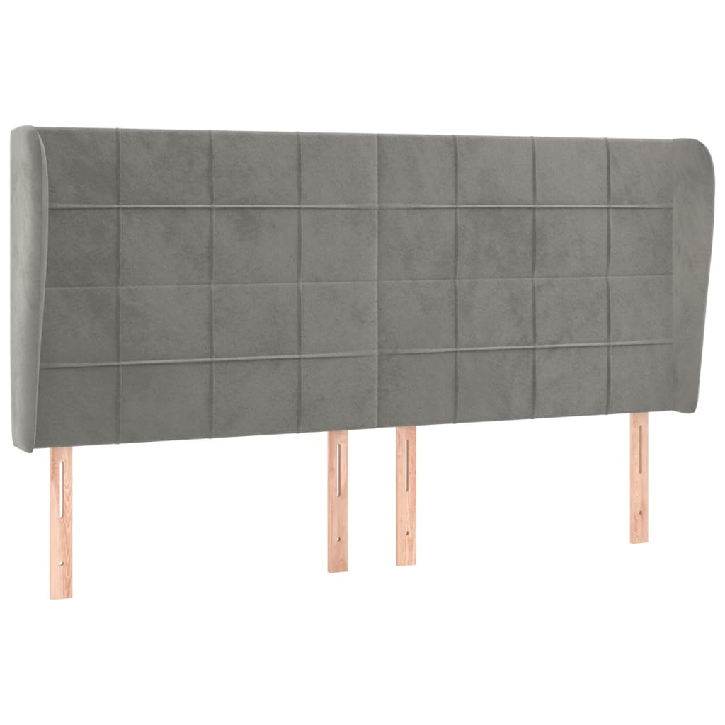 Uzglavlje s ušima svjetlosivo 203x23x118/128 cm baršunasto