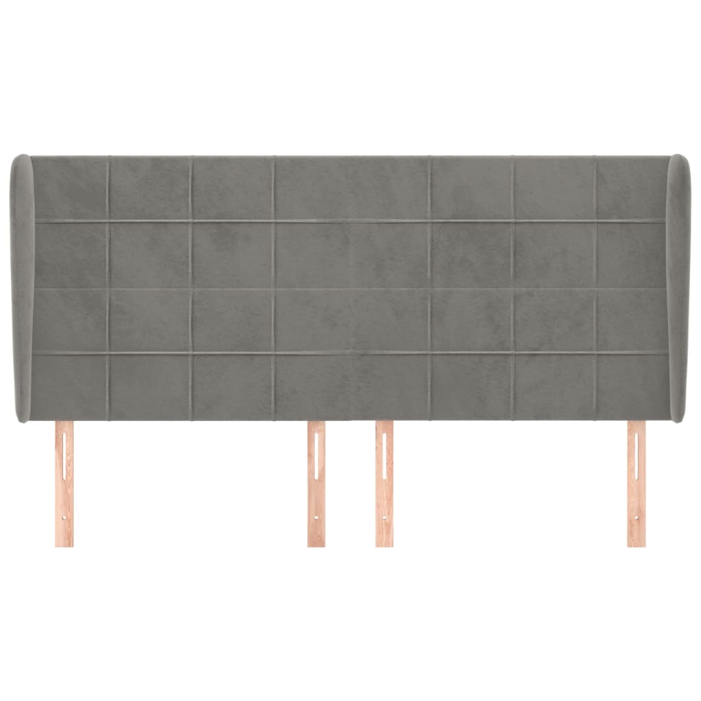 Uzglavlje s ušima svjetlosivo 203x23x118/128 cm baršunasto