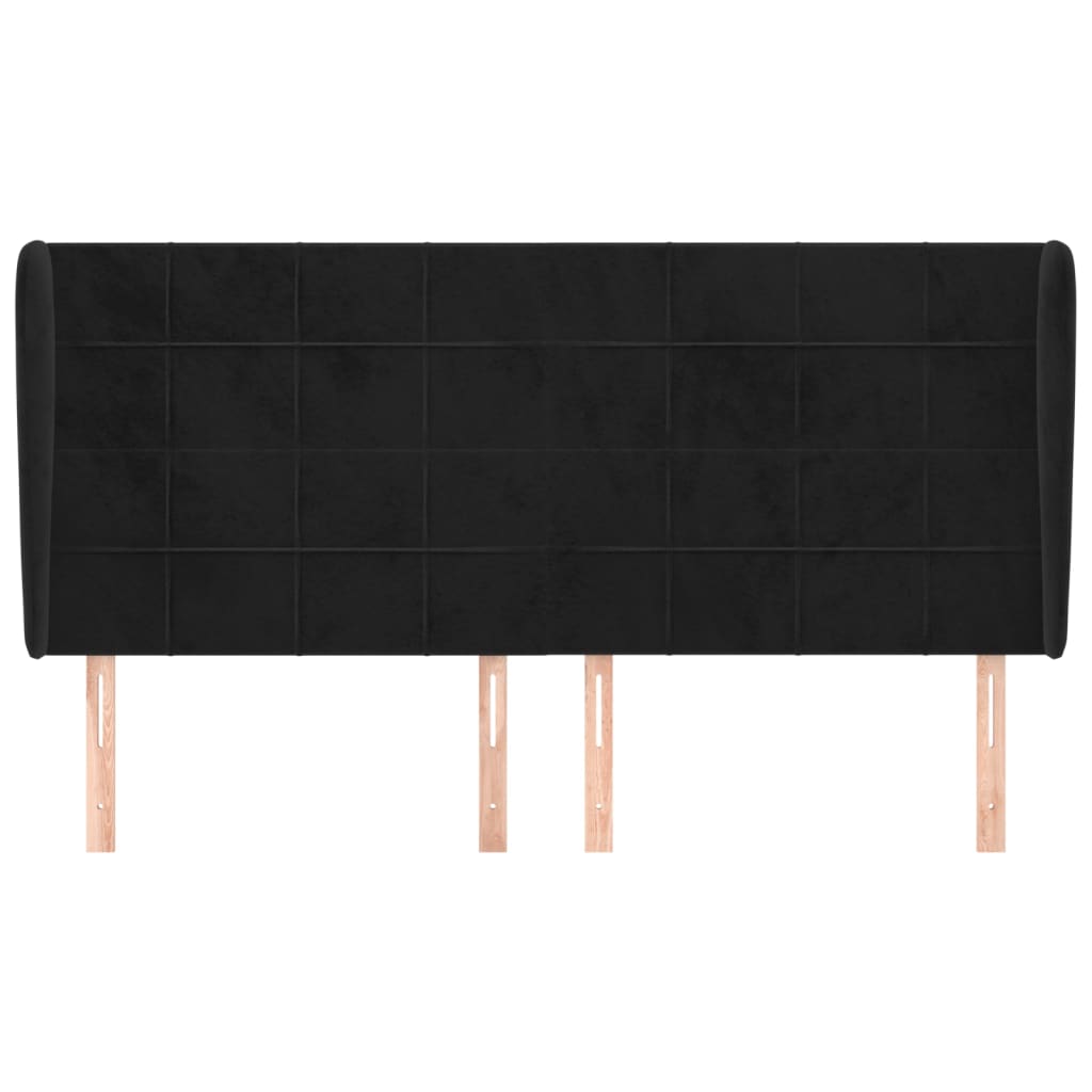 Uzglavlje s ušima crno 203x23x118/128 cm baršunasto