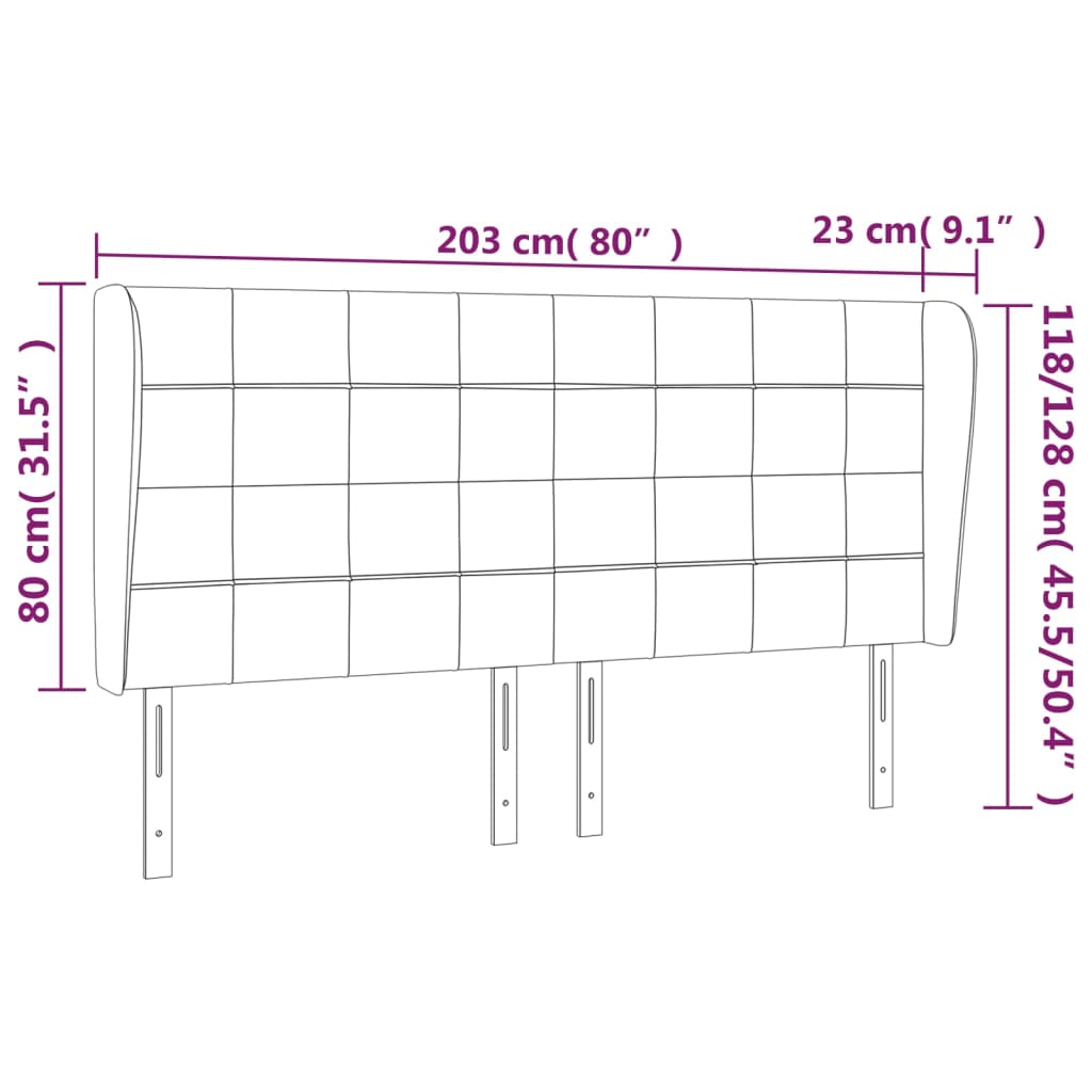 Uzglavlje s ušima crno 203x23x118/128 cm baršunasto