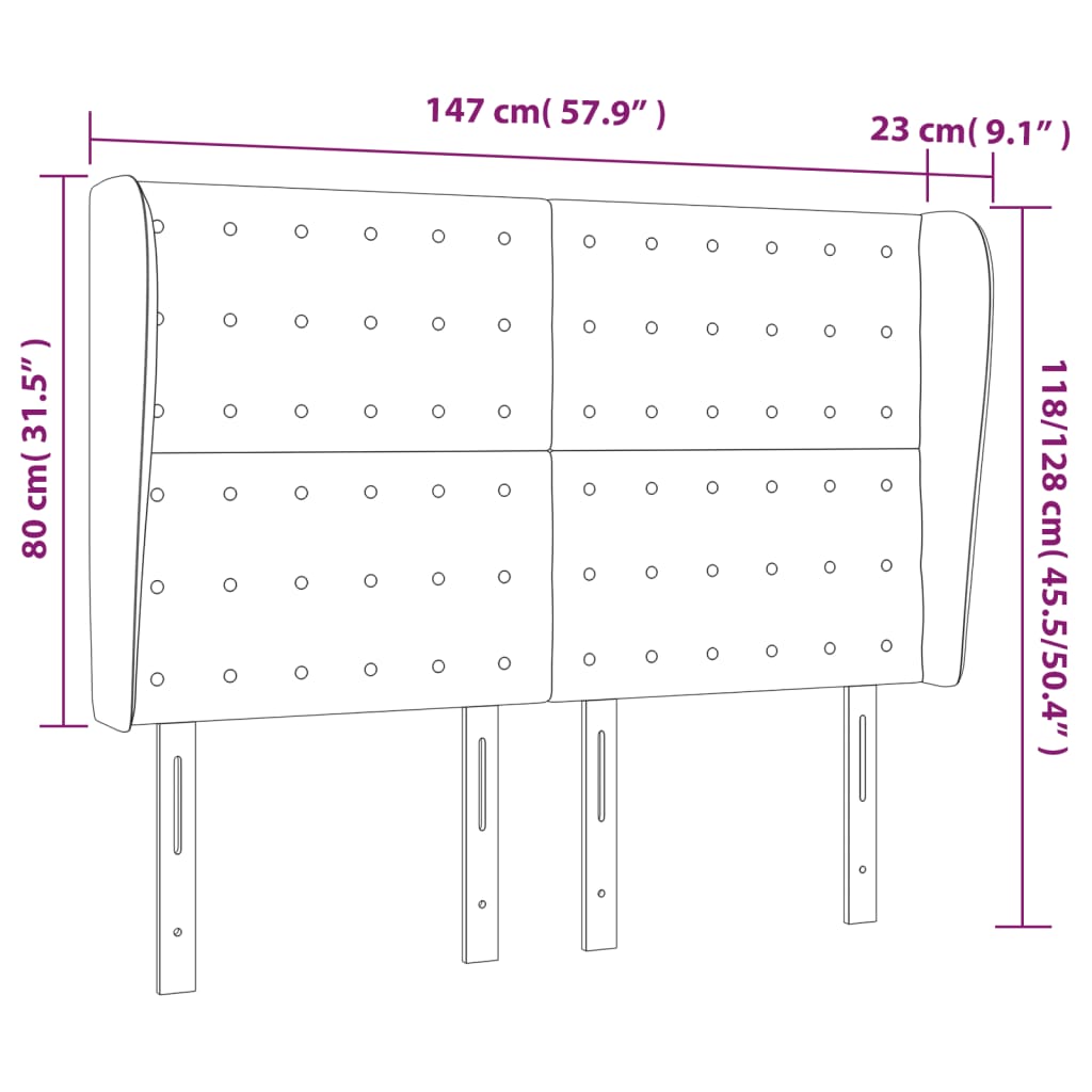 Uzglavlje s ušima crno 147x23x118/128 cm od umjetne kože
