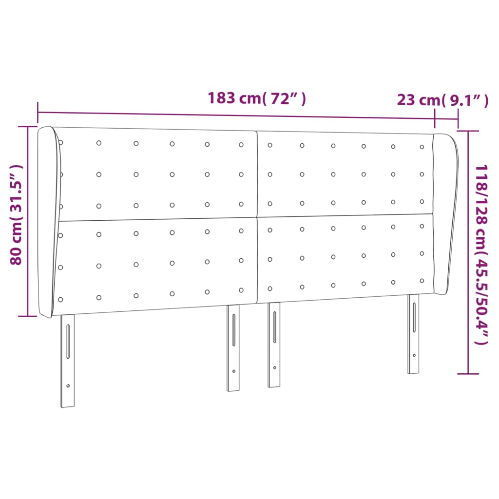 Uzglavlje s ušima crno 183x23x118/128 cm od umjetne kože