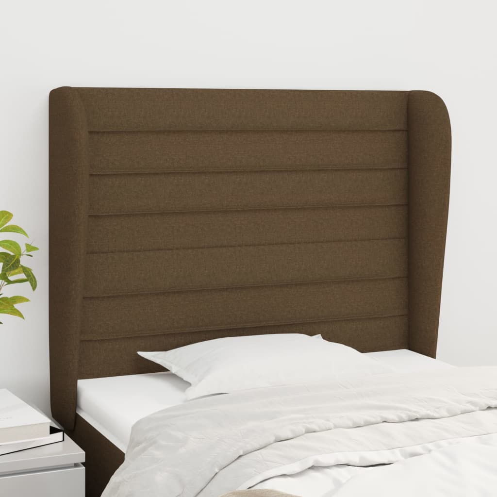 Uzglavlje s ušima tamnosmeđe 93x23x118/128 cm od tkanine