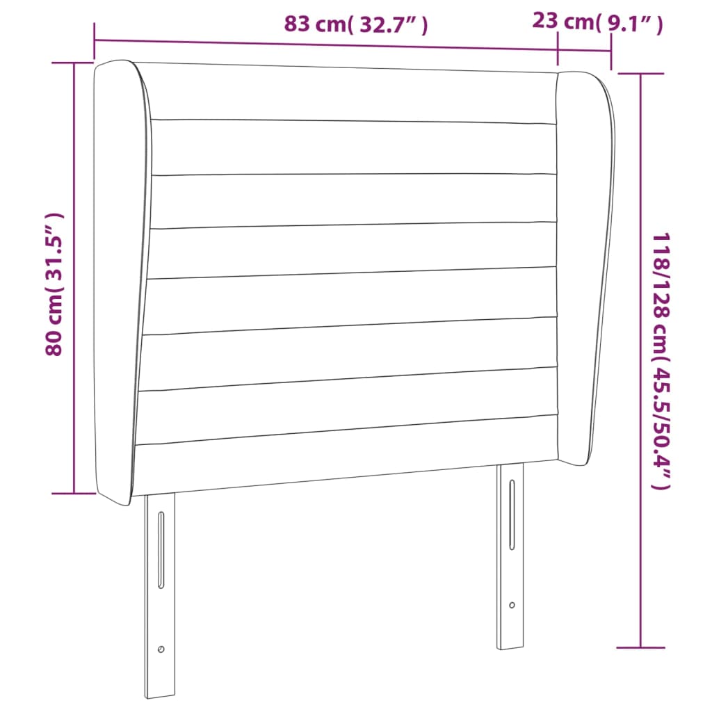 Uzglavlje s ušima crno 83 x 23 x 118/128 cm baršunasto