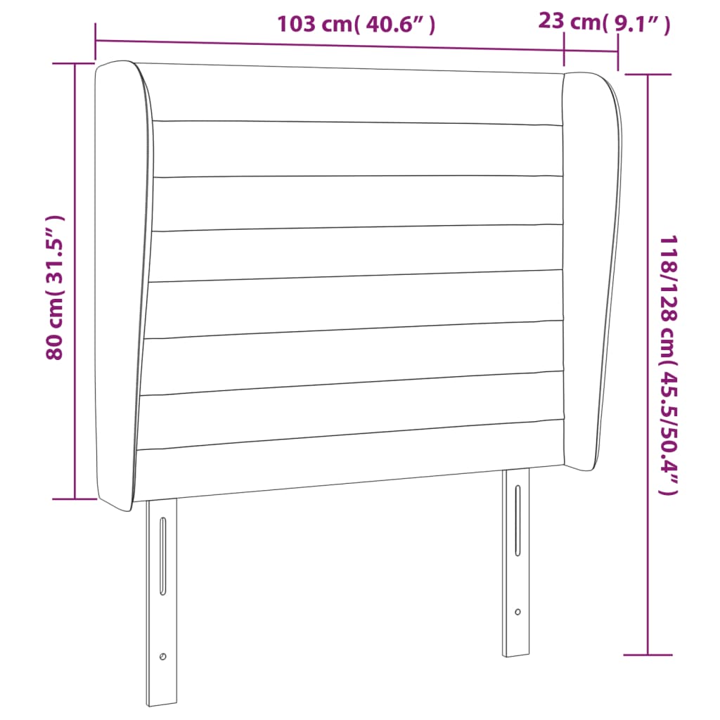 Uzglavlje s ušima tamnosivo 103x23x118/128 cm baršunasto