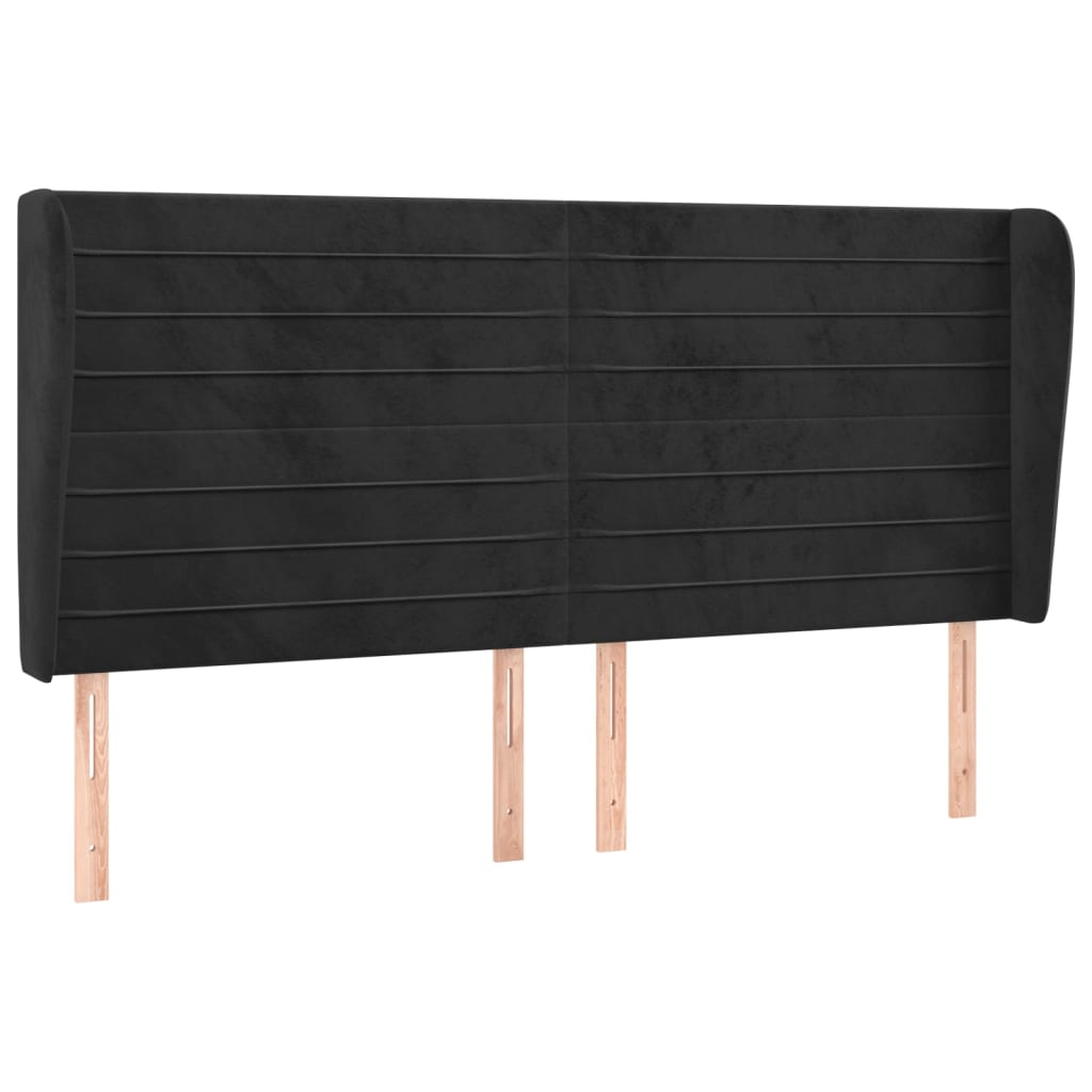 Uzglavlje s ušima crno 183x23x118/128 cm baršunasto
