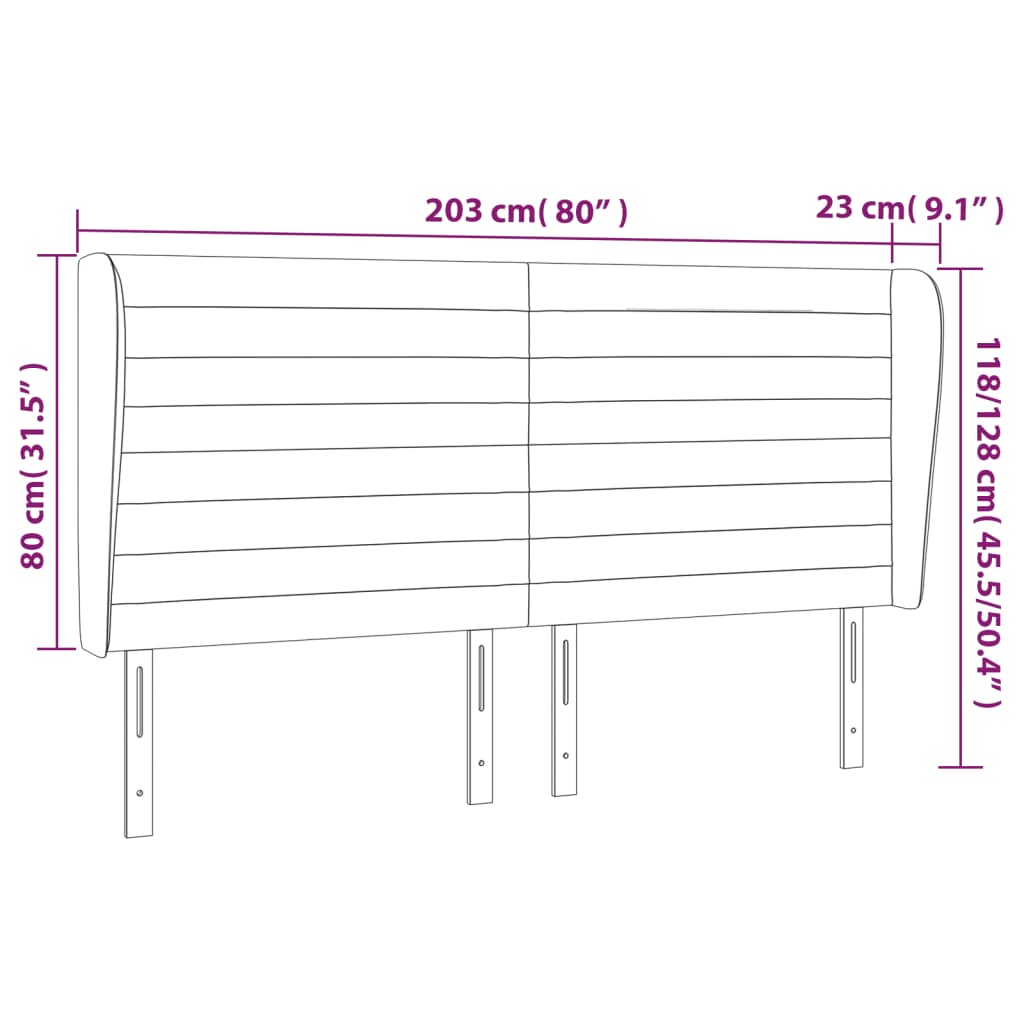Uzglavlje s ušima crno 203x23x118/128 cm baršunasto