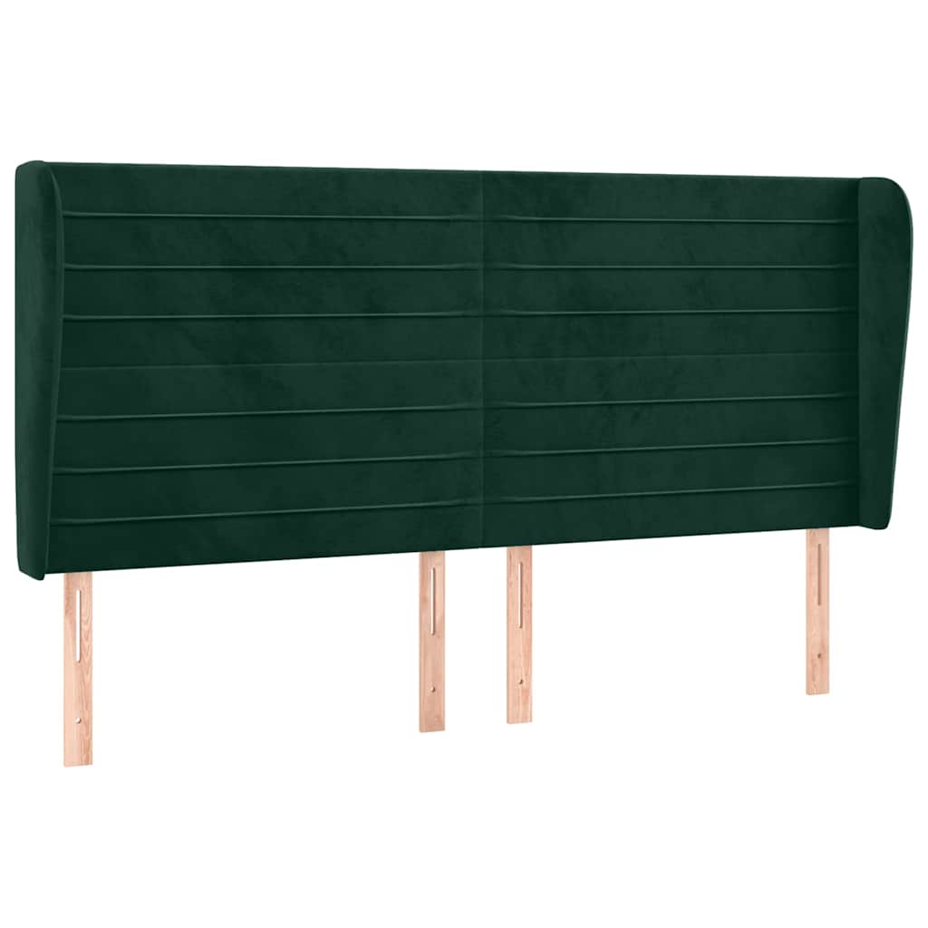Uzglavlje s ušima tamnozeleno 203x23x118/128 cm baršunasto