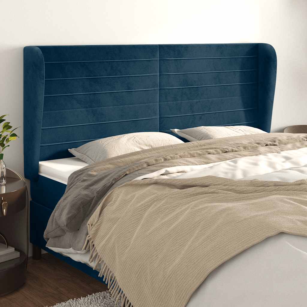 Uzglavlje s ušima tamnoplavo 203x23x118/128 cm baršunasto