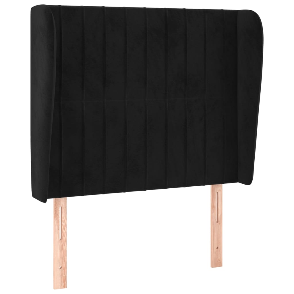 Uzglavlje s ušima crno 93x23x118/128 cm baršunasto