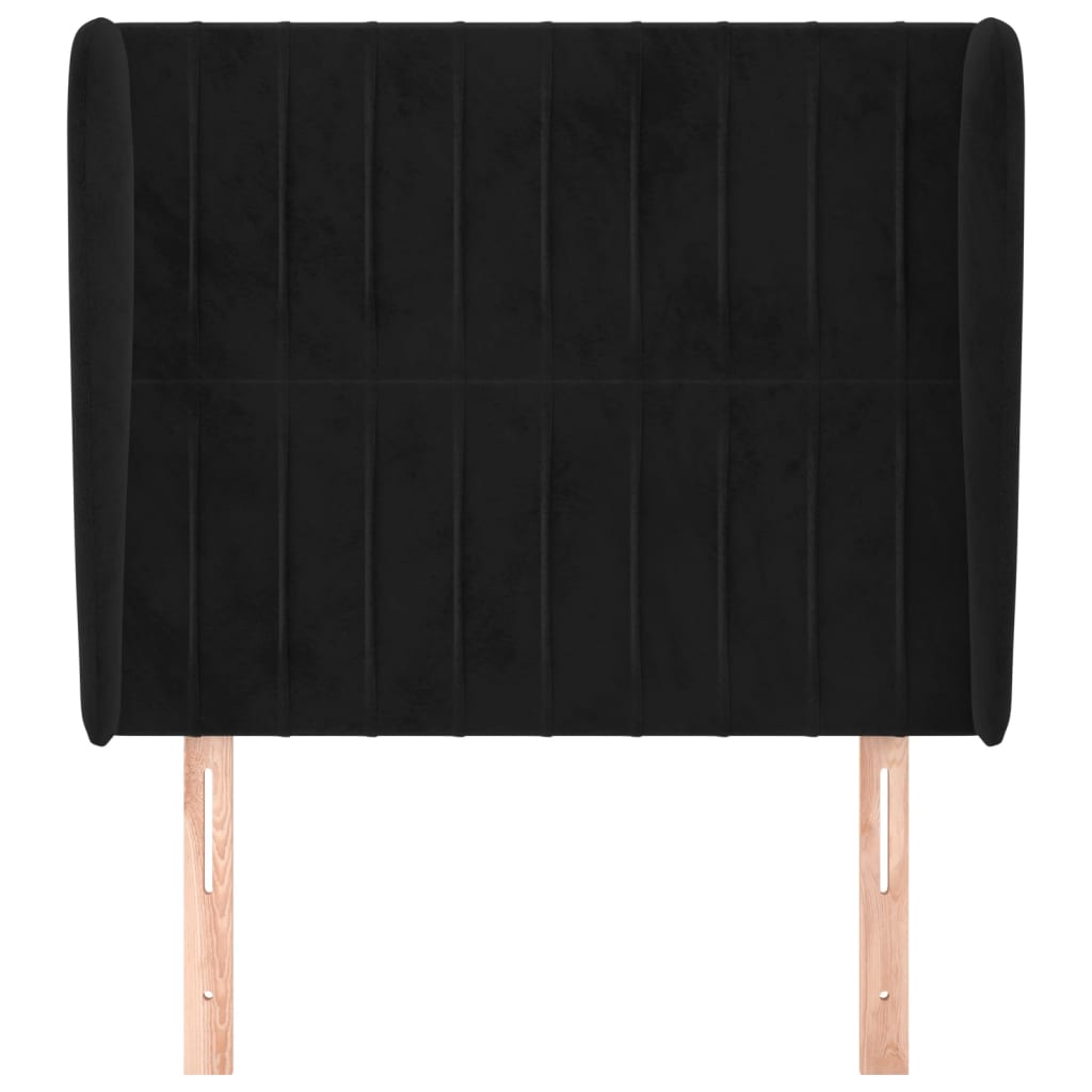 Uzglavlje s ušima crno 93x23x118/128 cm baršunasto
