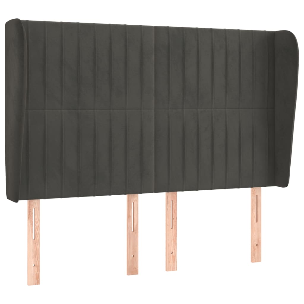 Uzglavlje s ušima tamnosivo 147x23x118/128 cm baršunasto