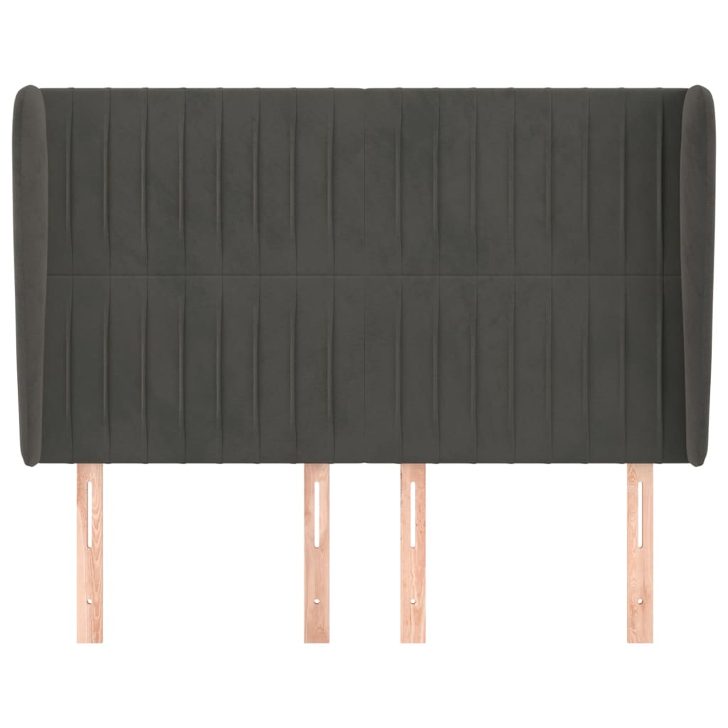Uzglavlje s ušima tamnosivo 147x23x118/128 cm baršunasto