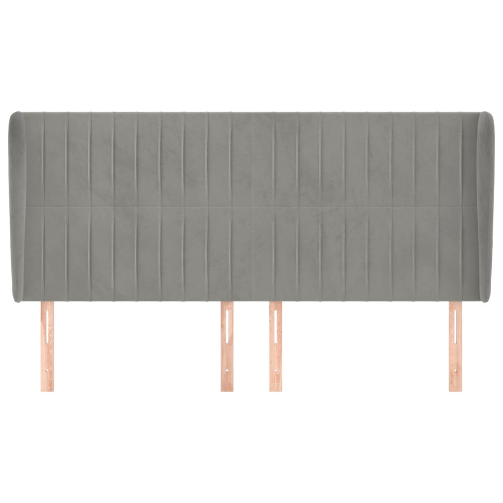 Uzglavlje s ušima svjetlosivo 203x23x118/128 cm baršunasto