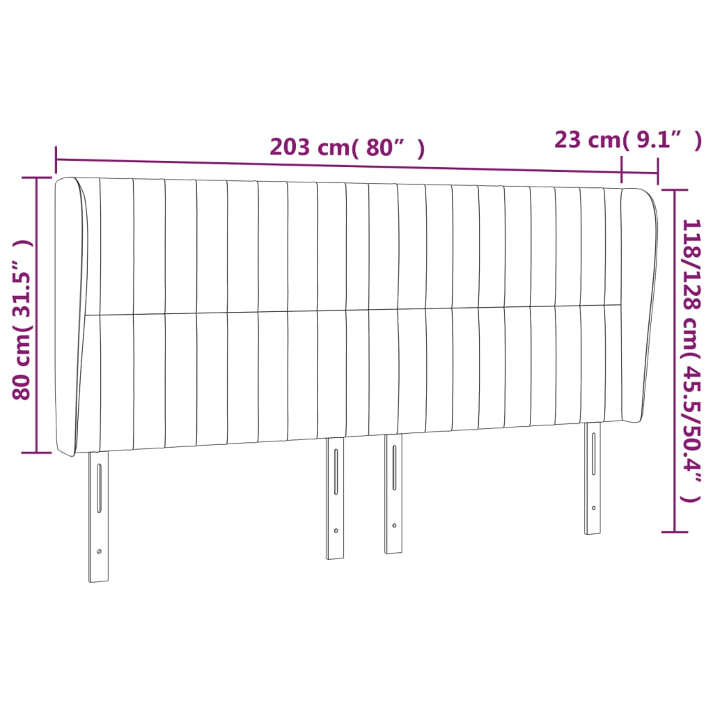 Uzglavlje s ušima svjetlosivo 203x23x118/128 cm baršunasto