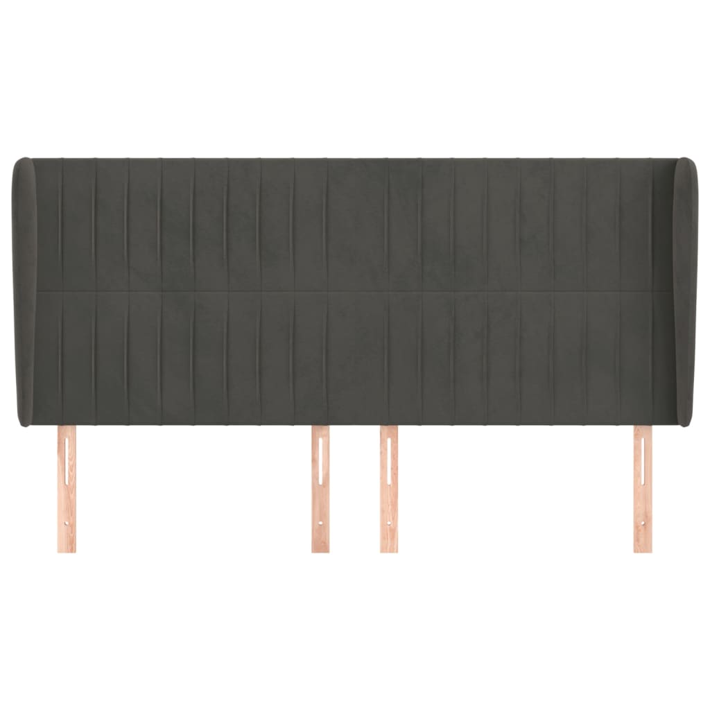 Uzglavlje s ušima tamnosivo 203x23x118/128 cm baršunasto