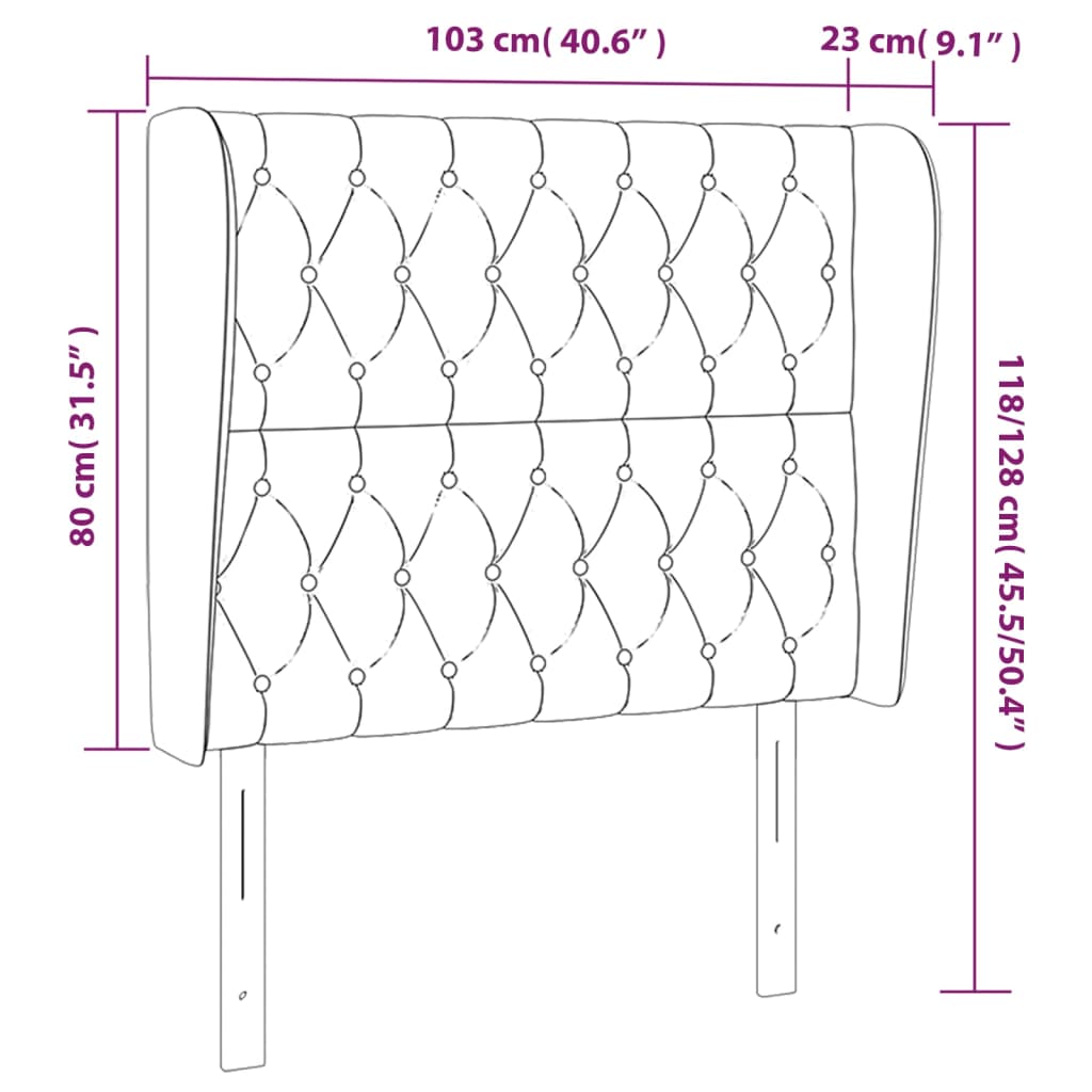 Uzglavlje s ušima crno 103x23x118/128 cm od tkanine