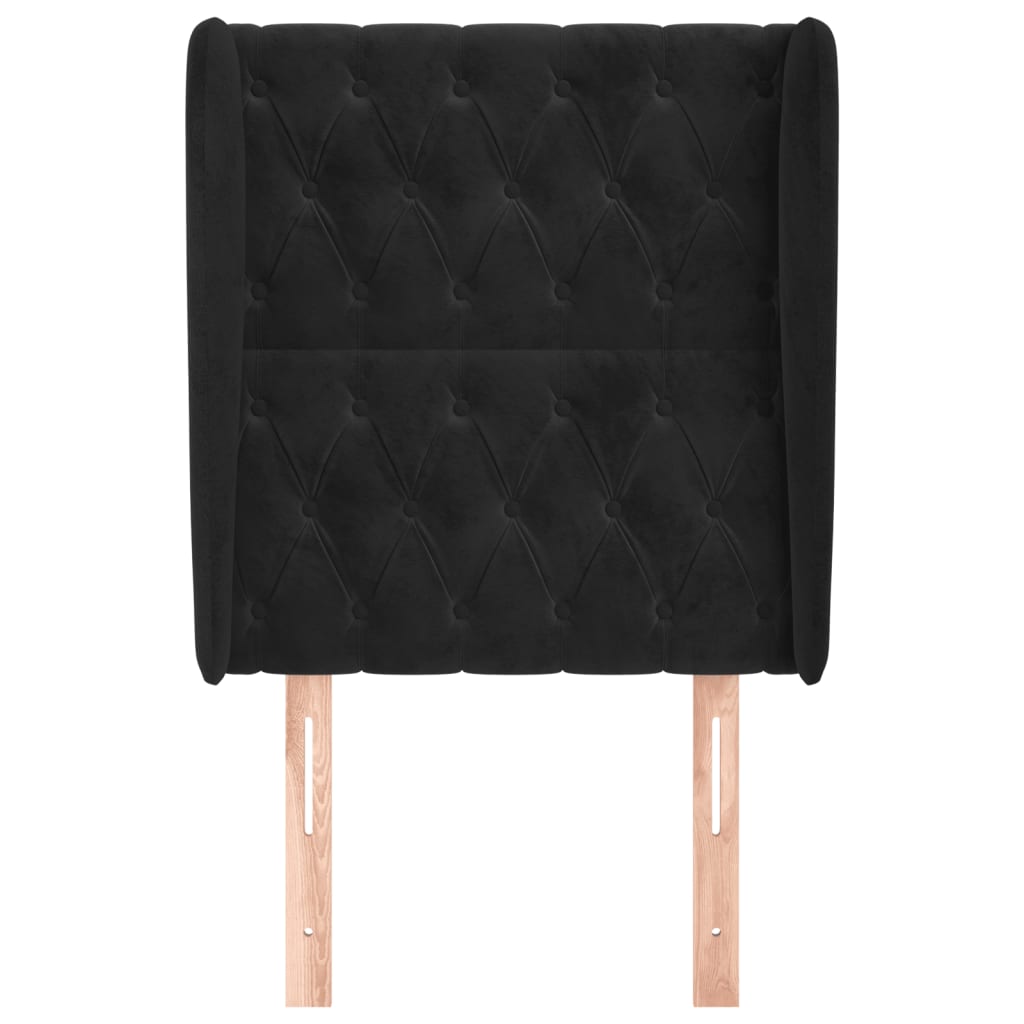 Uzglavlje s ušima crno 83 x 23 x 118/128 cm baršunasto