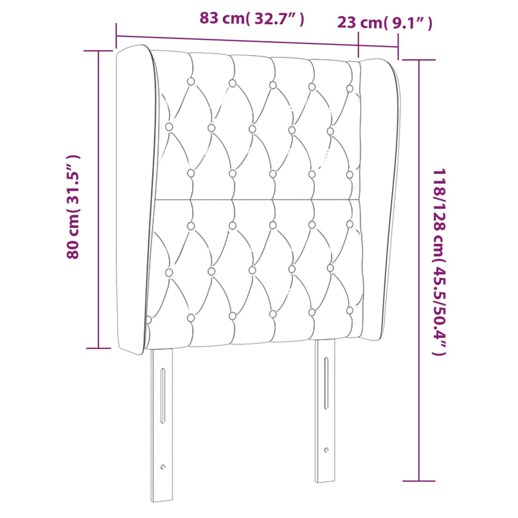 Uzglavlje s ušima crno 83 x 23 x 118/128 cm baršunasto