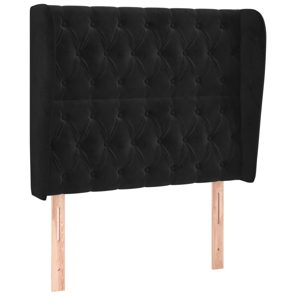 Uzglavlje s ušima crno 93x23x118/128 cm baršunasto