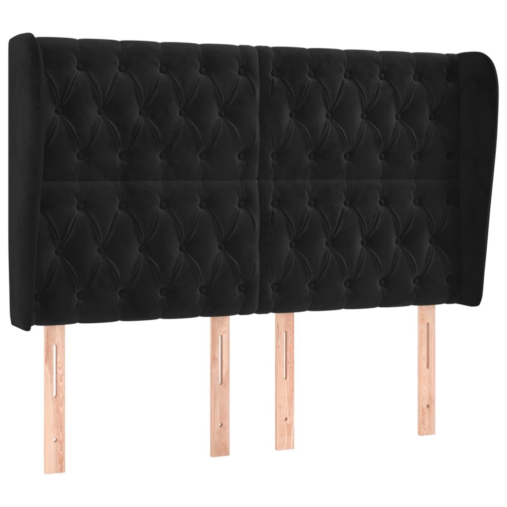 Uzglavlje s ušima crno 147x23x118/128 cm baršunasto