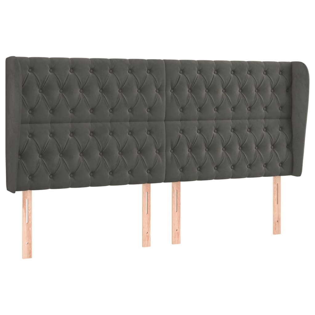 Uzglavlje s ušima tamnosivo 183x23x118/128 cm baršunasto
