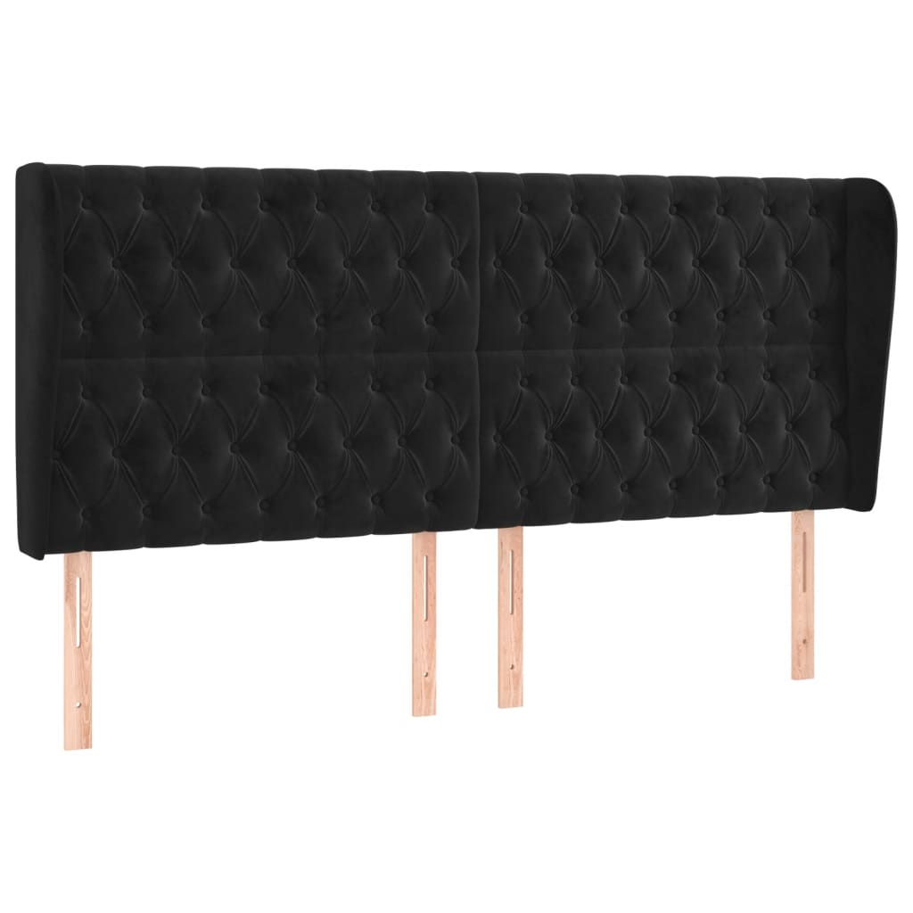 Uzglavlje s ušima crno 183x23x118/128 cm baršunasto