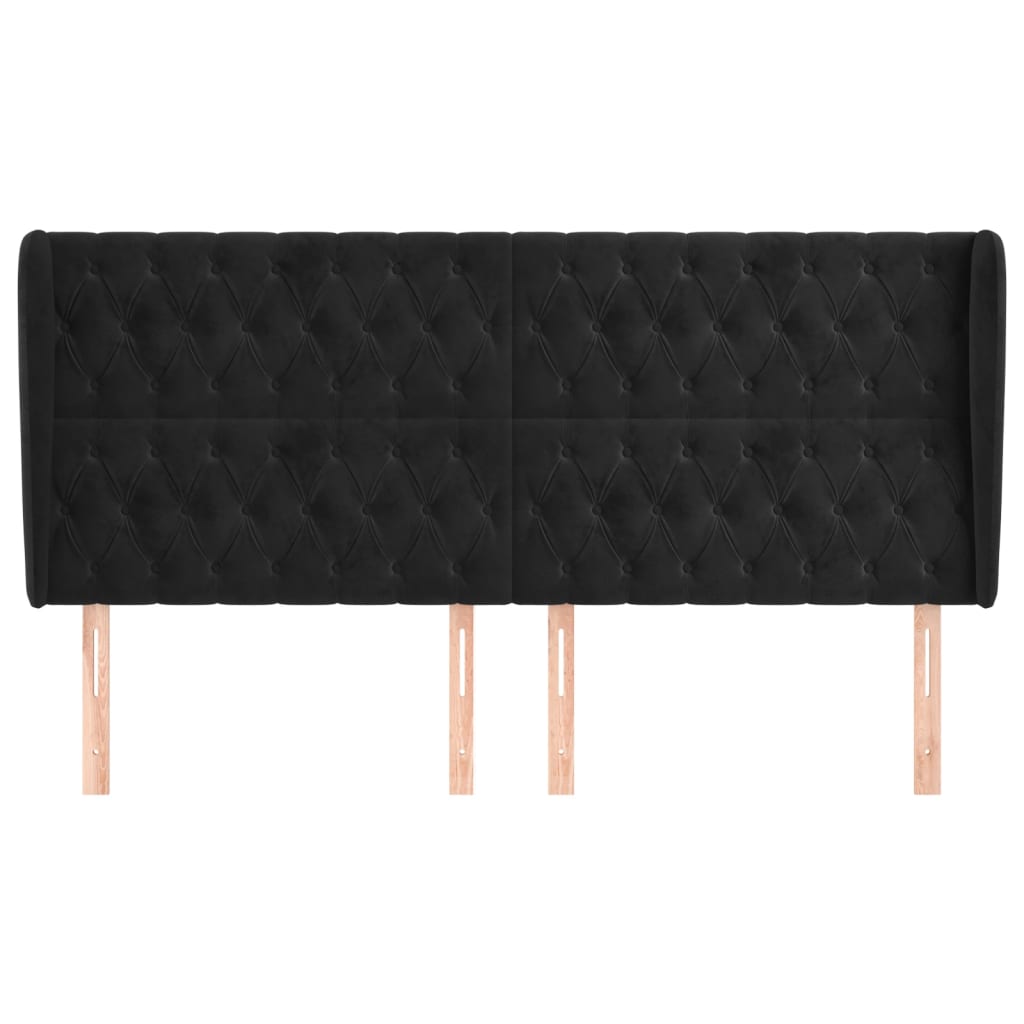 Uzglavlje s ušima crno 183x23x118/128 cm baršunasto