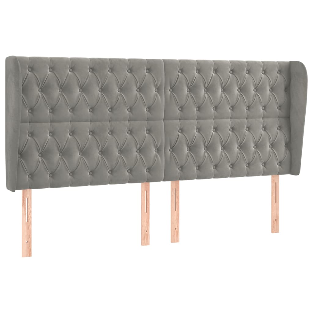 Uzglavlje s ušima svjetlosivo 203x23x118/128 cm baršunasto