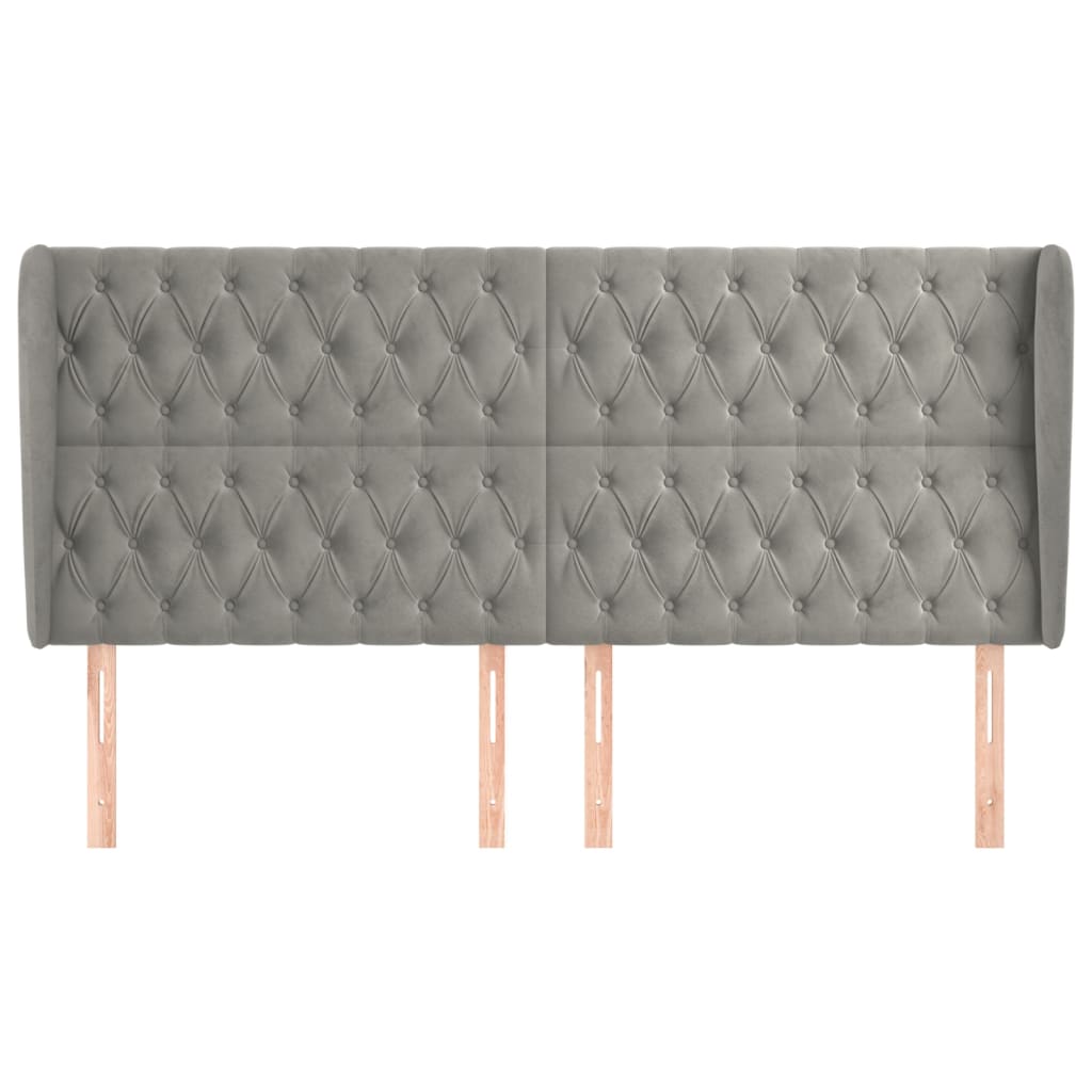 Uzglavlje s ušima svjetlosivo 203x23x118/128 cm baršunasto