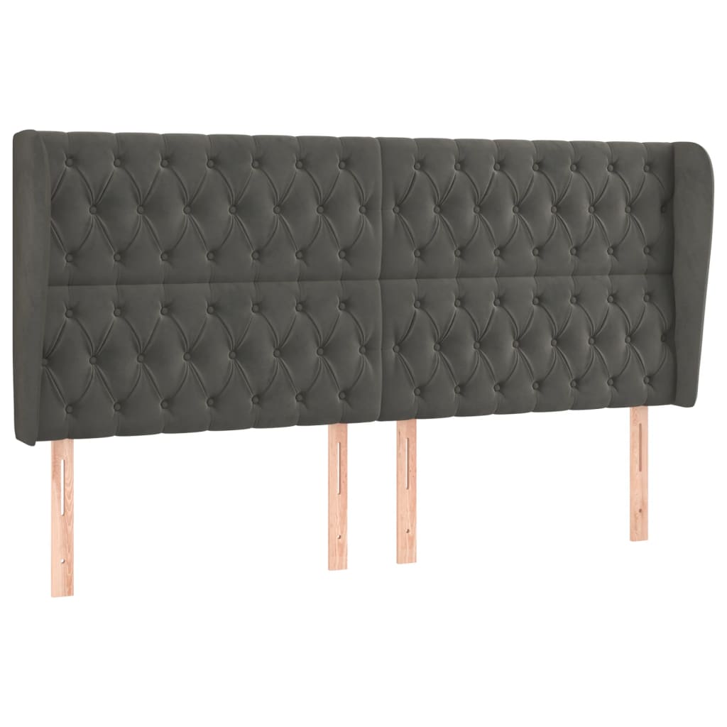 Uzglavlje s ušima tamnosivo 203x23x118/128 cm baršunasto