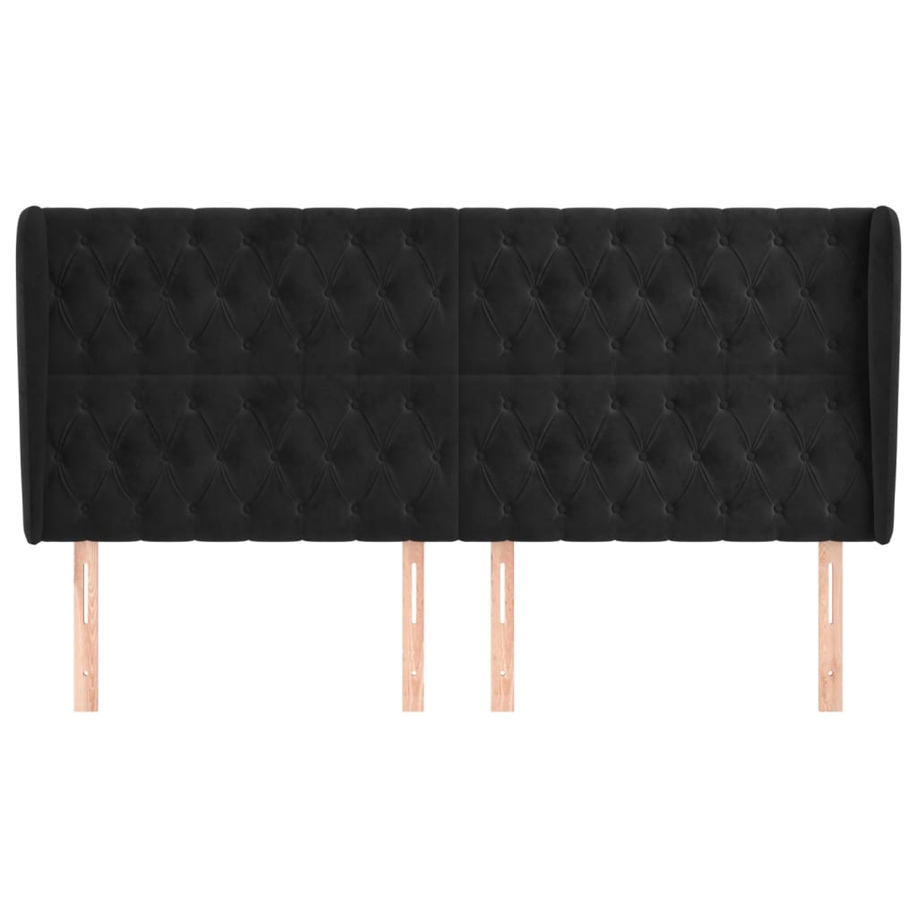 Uzglavlje s ušima crno 203x23x118/128 cm baršunasto