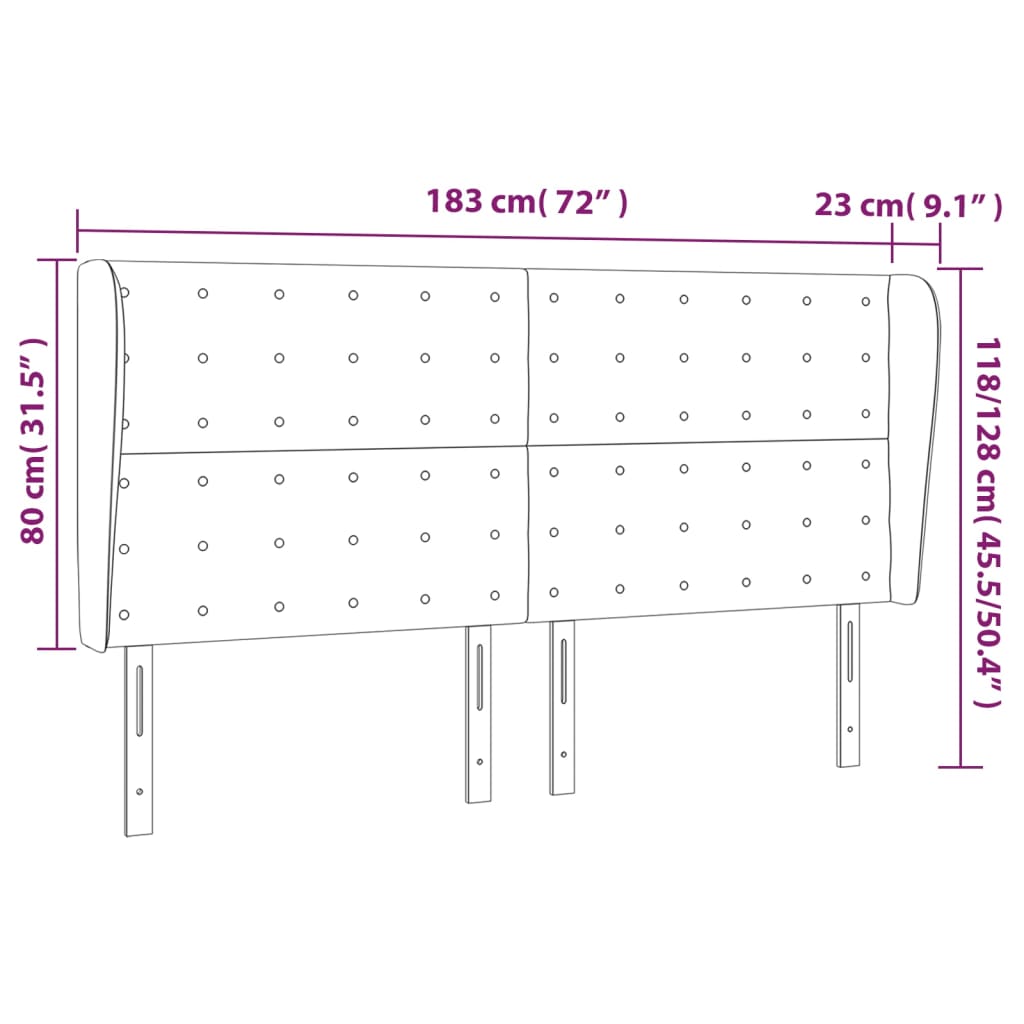Uzglavlje s ušima plavo 183x23x118/128 cm od tkanine