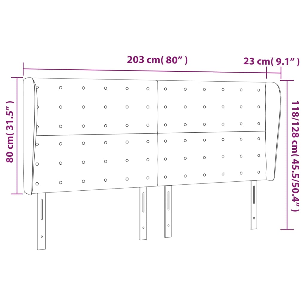 Uzglavlje s ušima crno 203x23x118/128 cm od tkanine